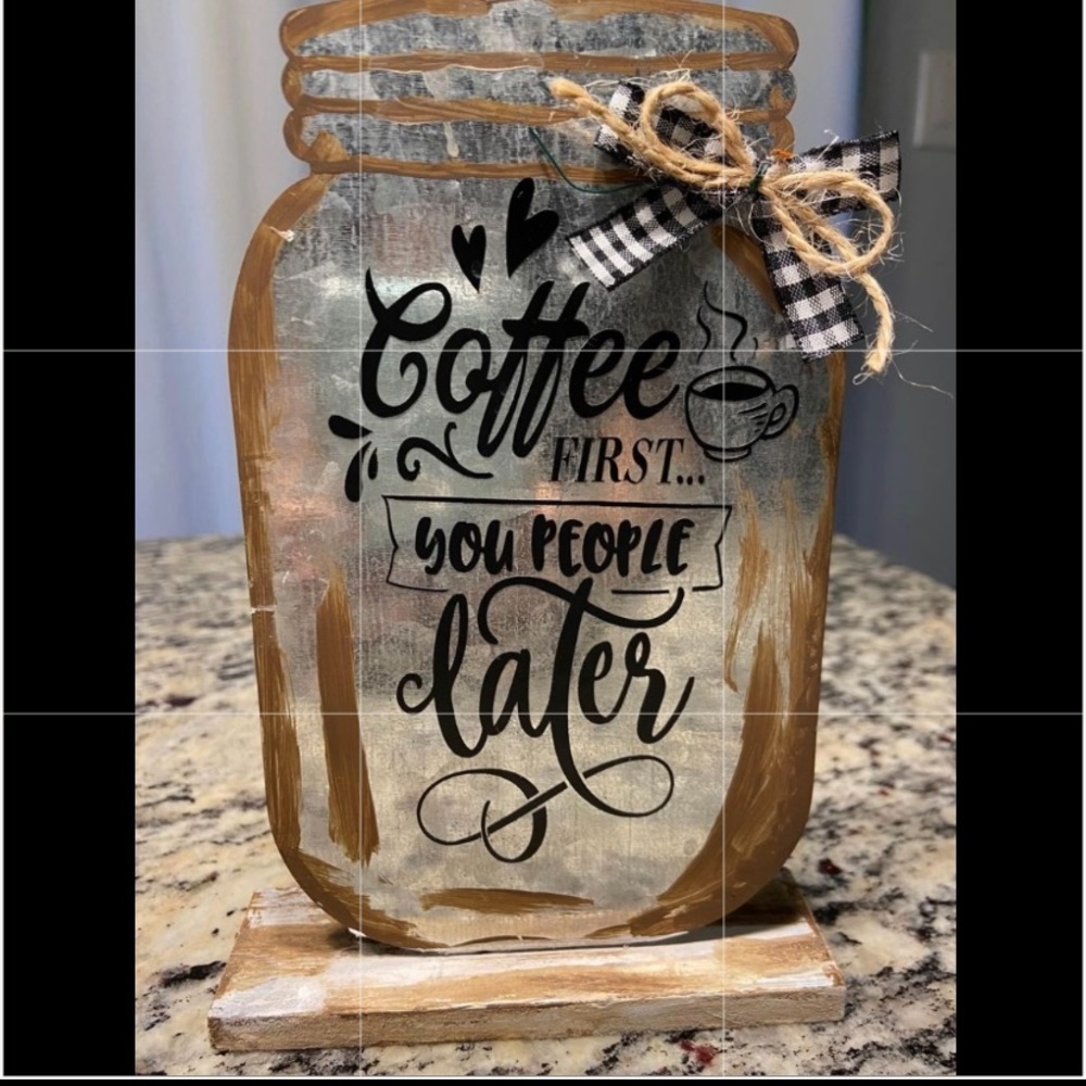 Farmhouse aluminum mason jar wooden stand for home decor, tiered tray/  accents